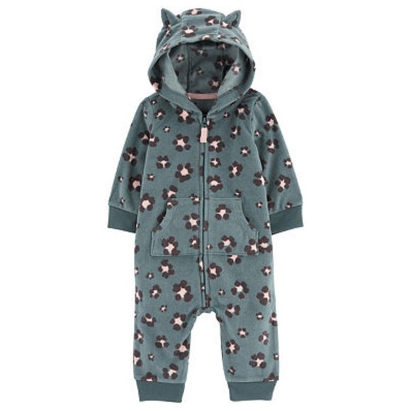 Carter's Other - Baby Girl Carter's Leopard Fleece Long Sleeve Hooded Romper